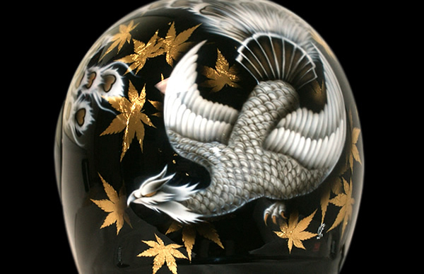 金箔　鳳凰図　 ヘルメットカスタムペイントの施工例