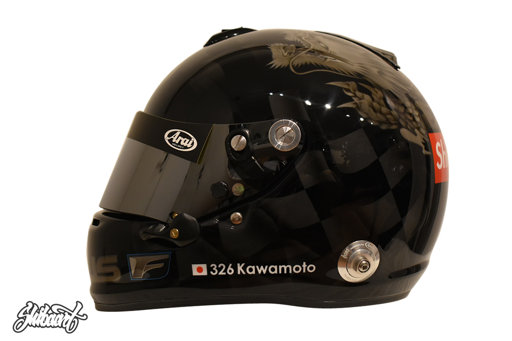 　ARAI GP HELMETチェッカーフラッグ,龍図虎図,ブラッククリア仕上げ　SHIBAART