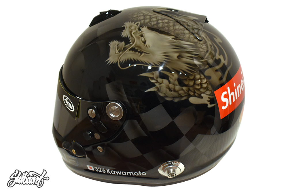 　ARAI GP HELMETチェッカーフラッグ,龍図虎図,ブラッククリア仕上げ　