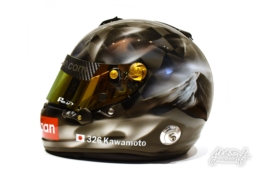 ARAI GP6 HELMETチェッカーフラッグベース リアルフレイムスメタリックシルバー   カスタムペイント