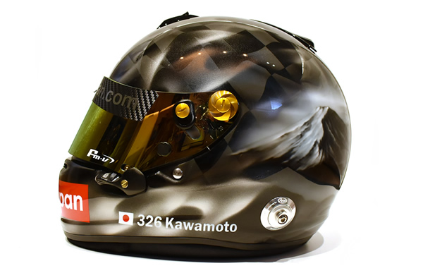 チェッカーフラッグベース
リアルフレイムスメタリックシルバー  ヘルメット カスタムペイントの施工例