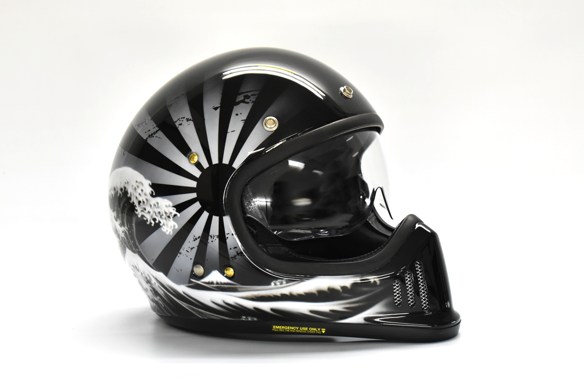 SHOEI EX-ZEROヘルメット塗装の施工例 TSUNAMI＆日照デザイン