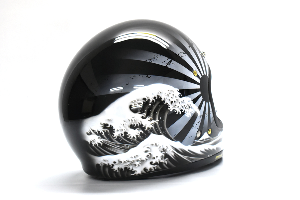 SHOEI EX-ZEROヘルメット塗装の施工例 TSUNAMI＆日照デザイン