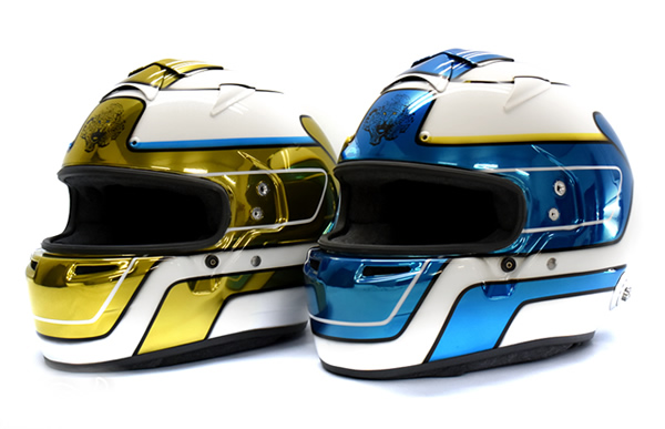  レース用クロームメッキ調ヘルメットキャンディーカスタムペイントの施工例