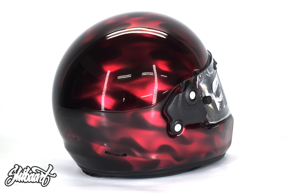 RAPAIDE NEO ヘルメット カスタムペイント｜メタリックのリアルフレイムスにキャンディーマゼンタカラーをコートし輝きを放つデザイン