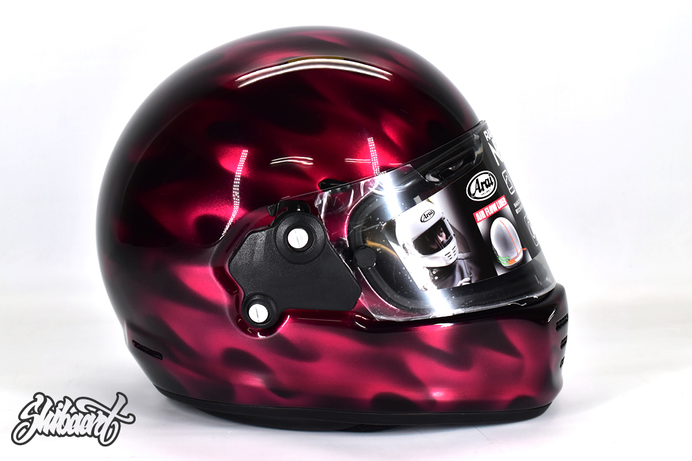 RAPAIDE NEO ヘルメット カスタムペイント｜メタリックのリアルフレイムスにキャンディーマゼンタカラーをコートし輝きを放つデザイン