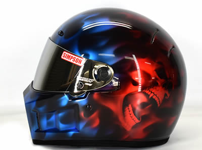 ｜メタリックシルバーにキャンディレッド＆ブルーのグラデーション＋スカルデザイン