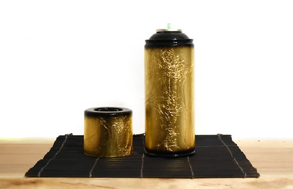 缶スプレーの表面に銀箔・金箔を貼った、高級グラフィティー缶スプレー。の施工例　
