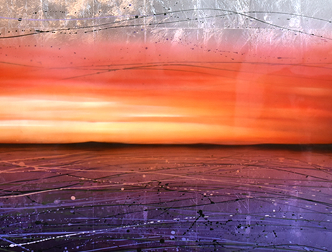 金箔アートペイント　夕日　銀箔作品例